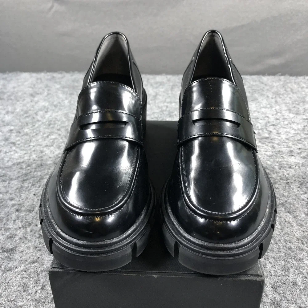 Crown Vintage Loafers Sage Womens 9.5 M Black Platform Block Heel Shoes
